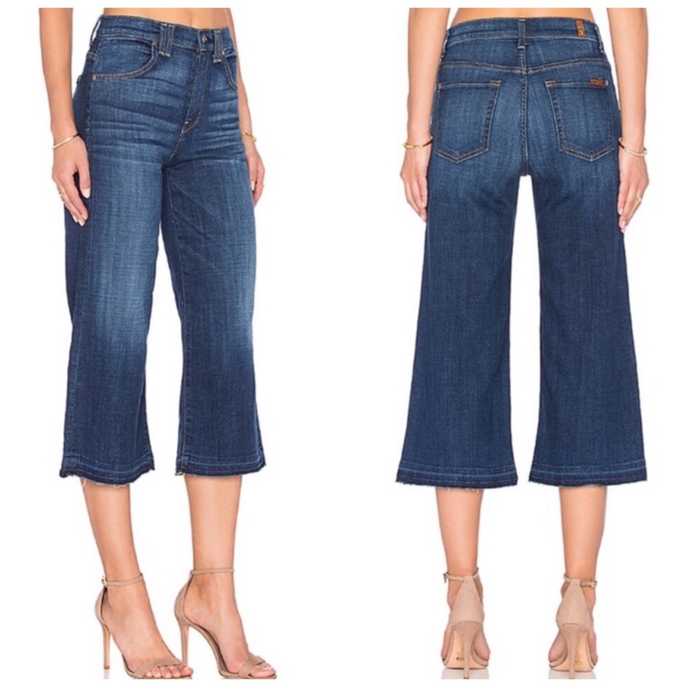 7 For All Mankind Cropped Wide Leg High Rise Jean